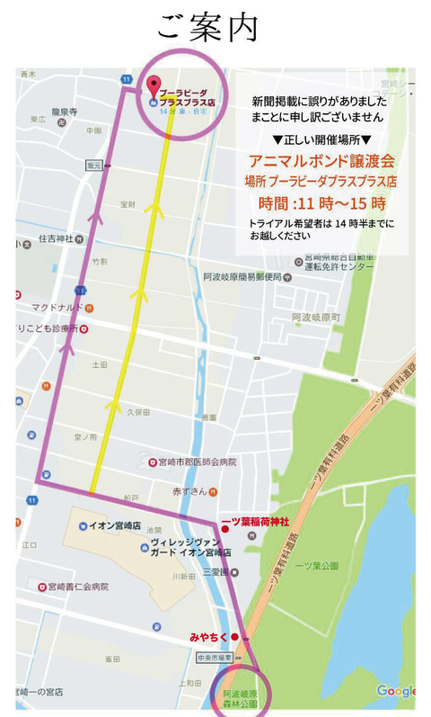 ４月２日　本日の譲渡会、新聞記載　場所・時間変更（地図あります）