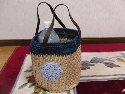 引き抜き編みの麻バッグ完成!!
