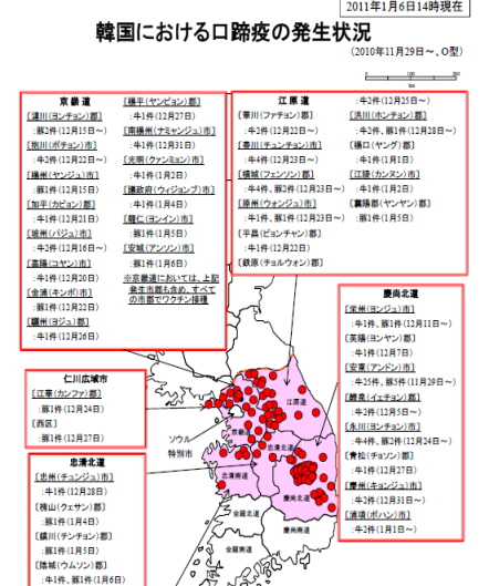 韓国 口蹄疫 感染図